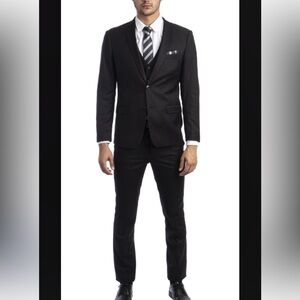 NWT Sean Alexander Mens 3 Piece Skinny Fit Suit In Black Size 40R/ Waist 34.